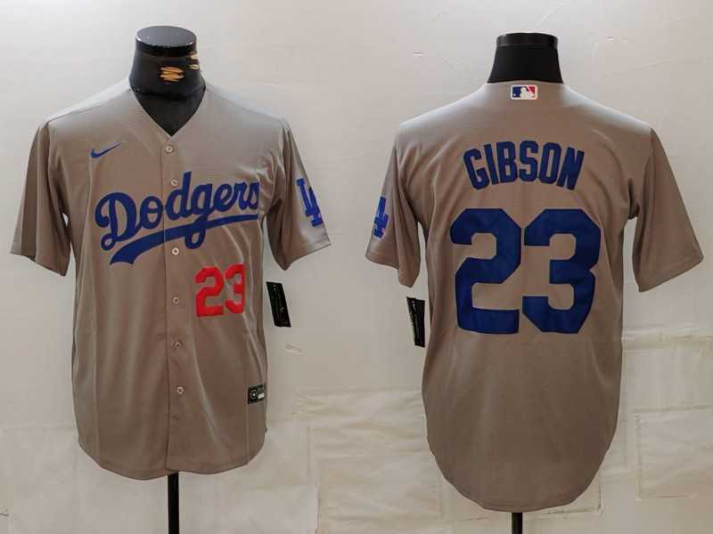 Men%27s Los Angeles Dodgers #23 Kirk Gibson Number Grey Cool Base Stitched Jersey